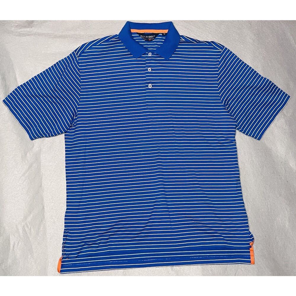 Ralph Lauren Polo Golf Shirt Mens Medium Short Sleeve Blue Striped